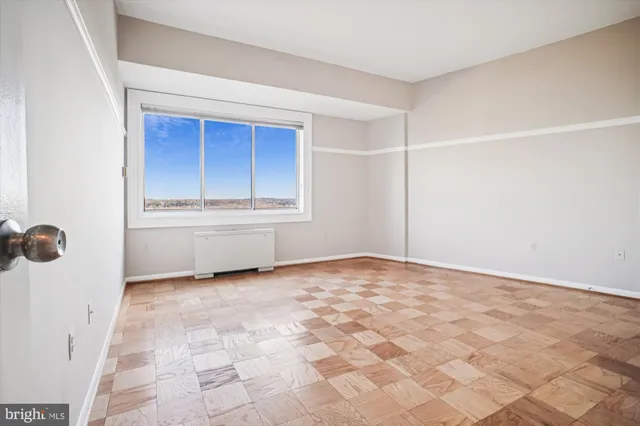 a view of small space with racks on the wall