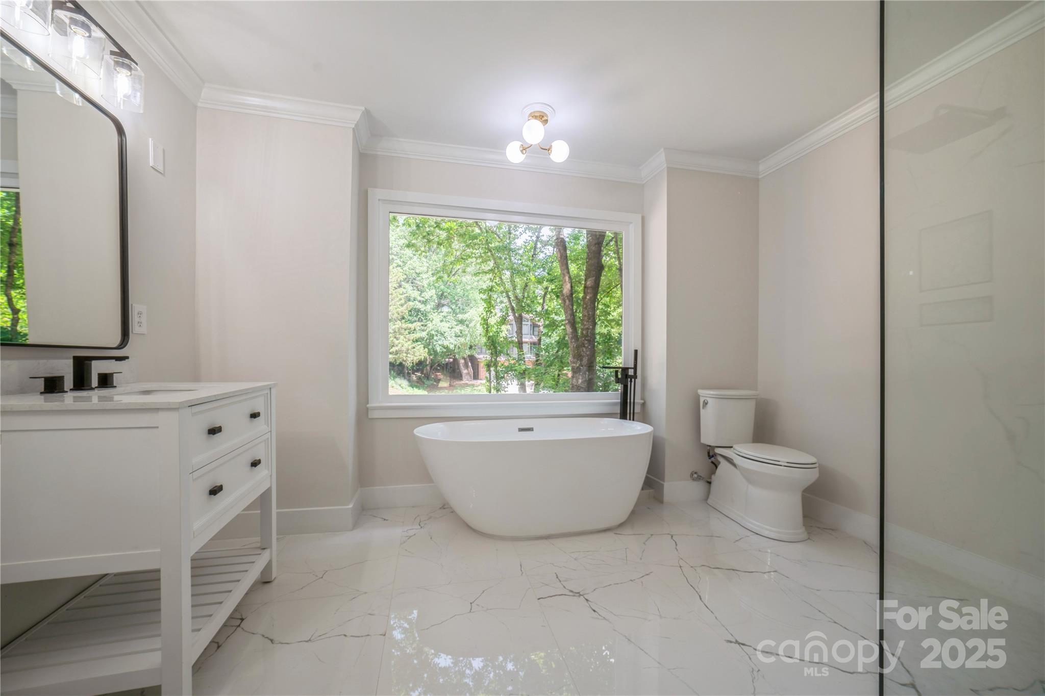 26056 Neptunes Landing Fort Mill, SC 29708 - Photo 23 of 47 a bathroom with a granite countertop toilet a sink and a bathtub