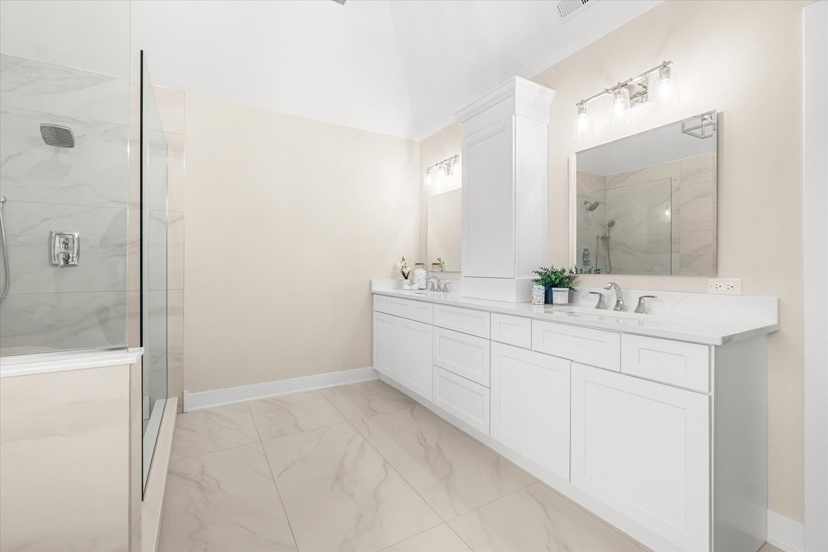520 North Sleight Street Naperville, IL 60563 - Photo 29 of 51 a bathroom with a double vanity sink mirror and shower
