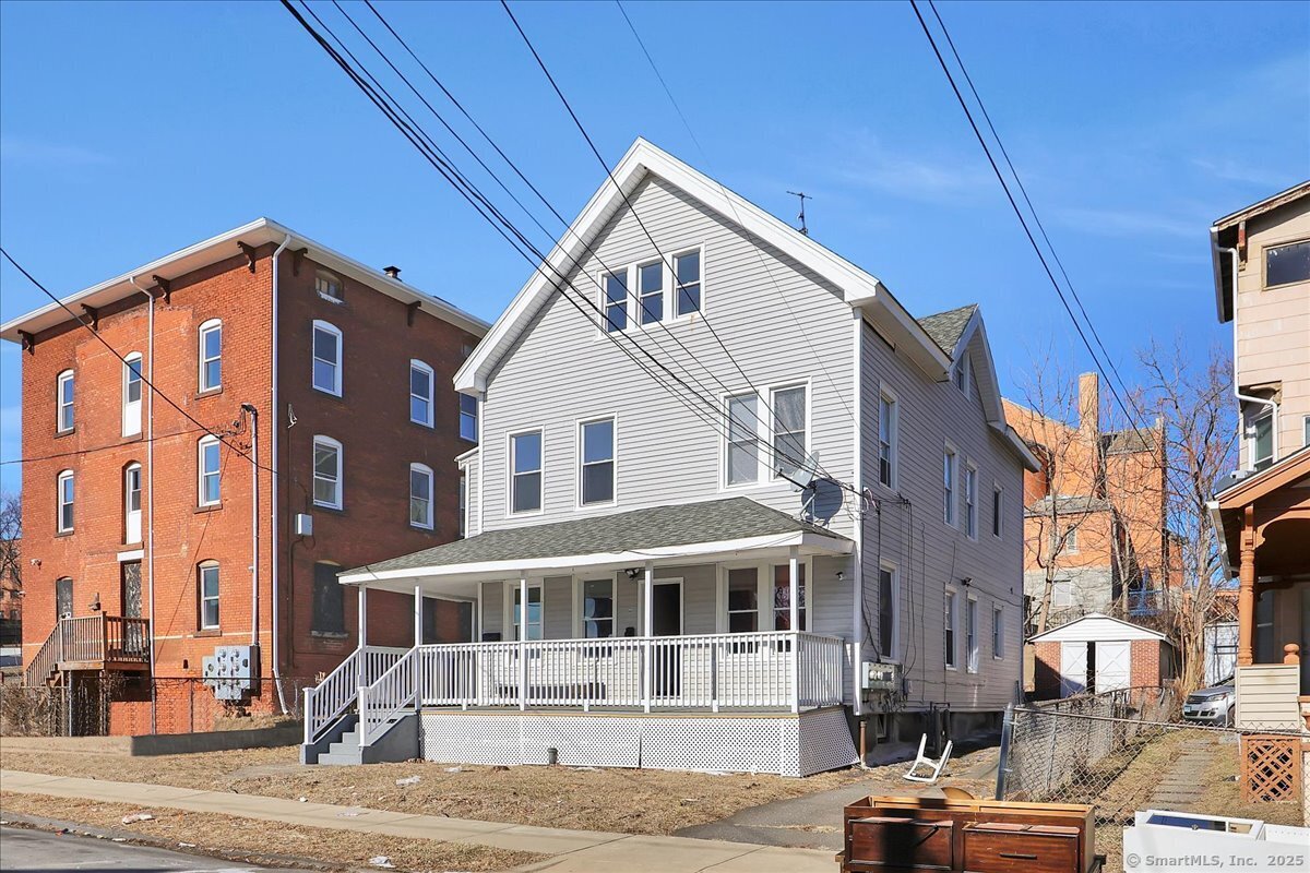 a front view of a building with street