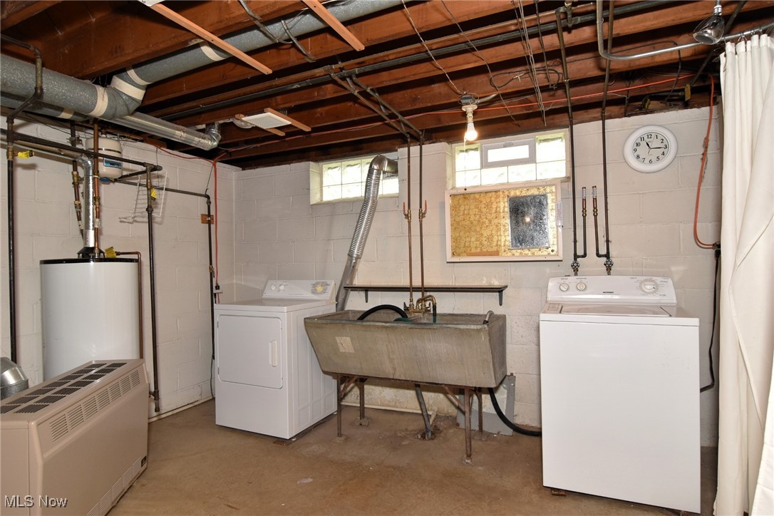 9421 David Road Cleveland, OH 44125 - Photo 30 of 36 Washroom with water heater and washer and dryer