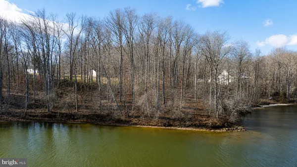 a view of a lake with trees in the background