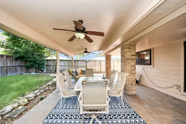 a dining room with furniture