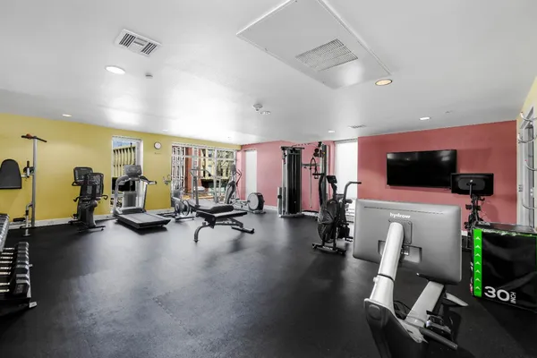 a view of a room with gym equipment