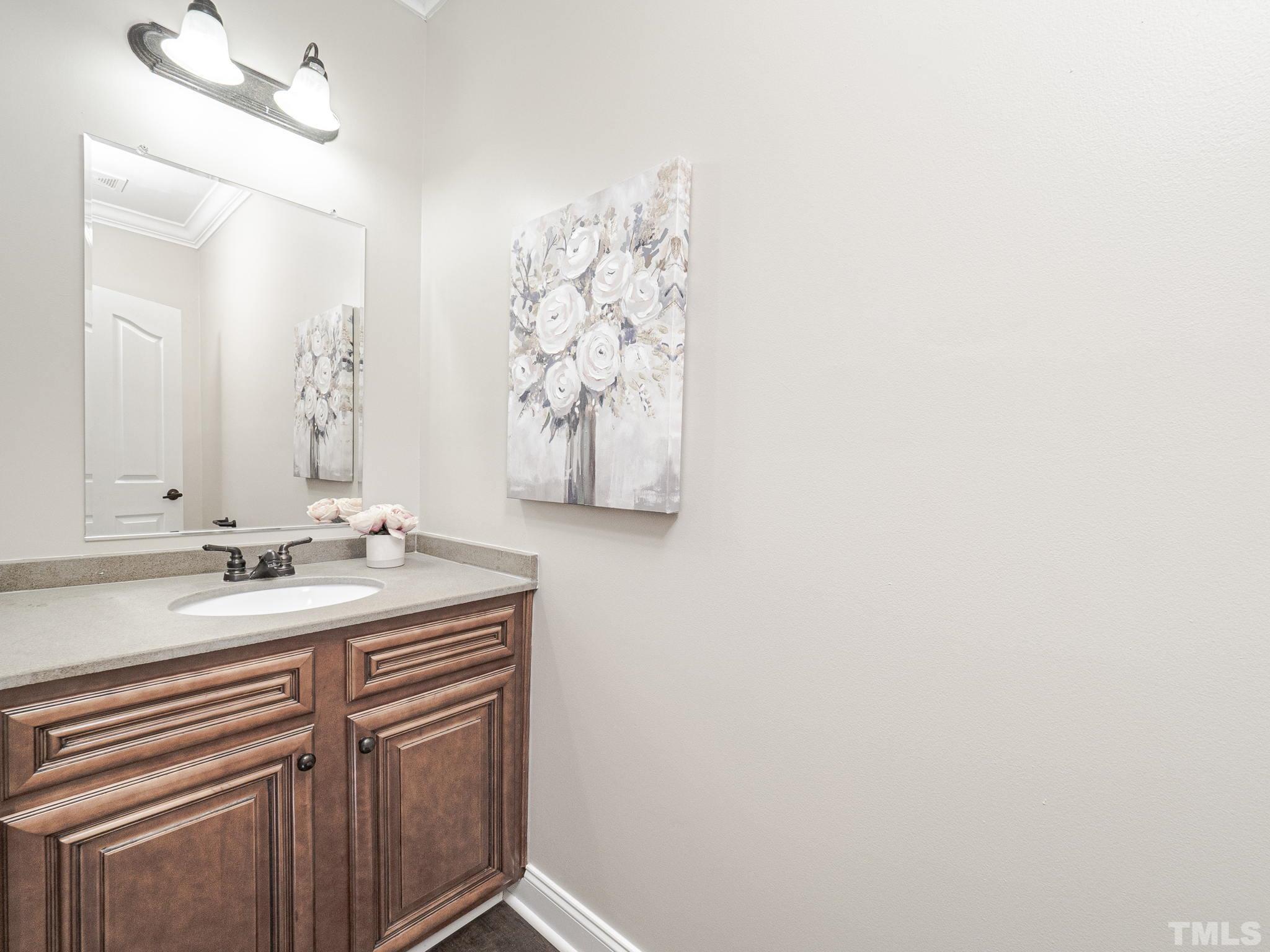 1213 Silver Farm Road Raleigh, NC 27603 - Photo 5 of 27 a bathroom with a sink and a mirror