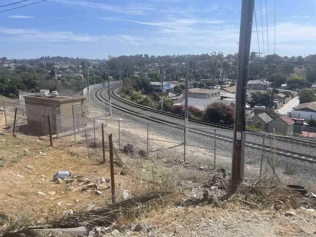 a view of a city from a yard