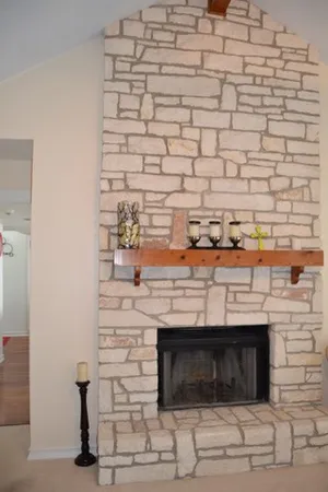 a fireplace with a sink