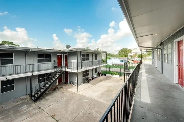 an outdoor view with patio