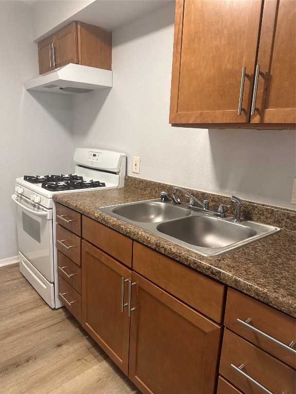 9100 Dodson Street, Unit 16 Houston, TX 77093 - Photo 4 of 14 a kitchen with granite countertop a sink a stove and cabinets