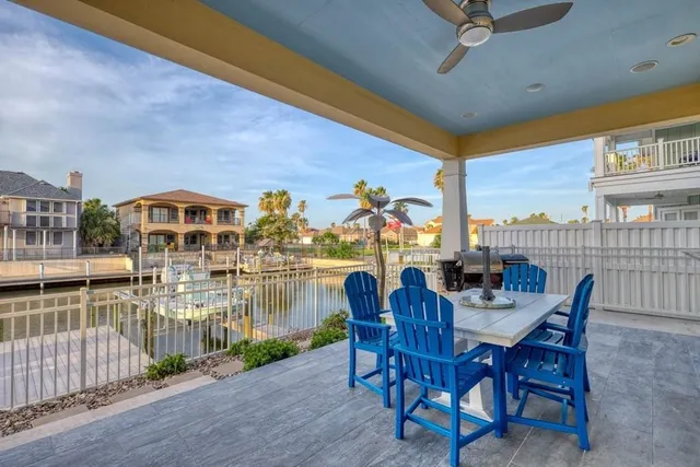 a view of a balcony dining area
