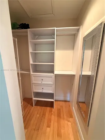 a view of walk in closet with empty racks