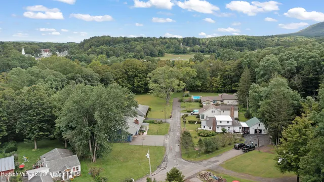 a view of a lake with houses