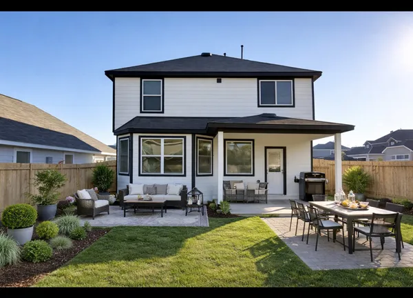 a view of a house with a yard patio and swimming pool