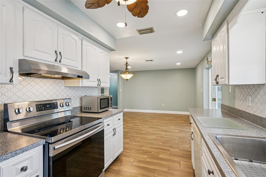 1118 Carlton Road Tarpon Springs, FL 34689 - Photo 21 of 62 a kitchen with kitchen island granite countertop a sink stainless steel appliances and cabinets