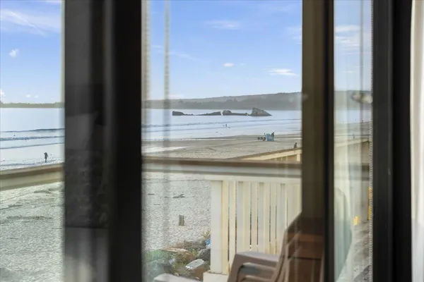 a view of a bathroom with a window