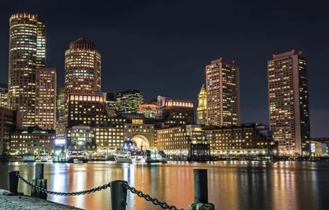 a city view from a lake