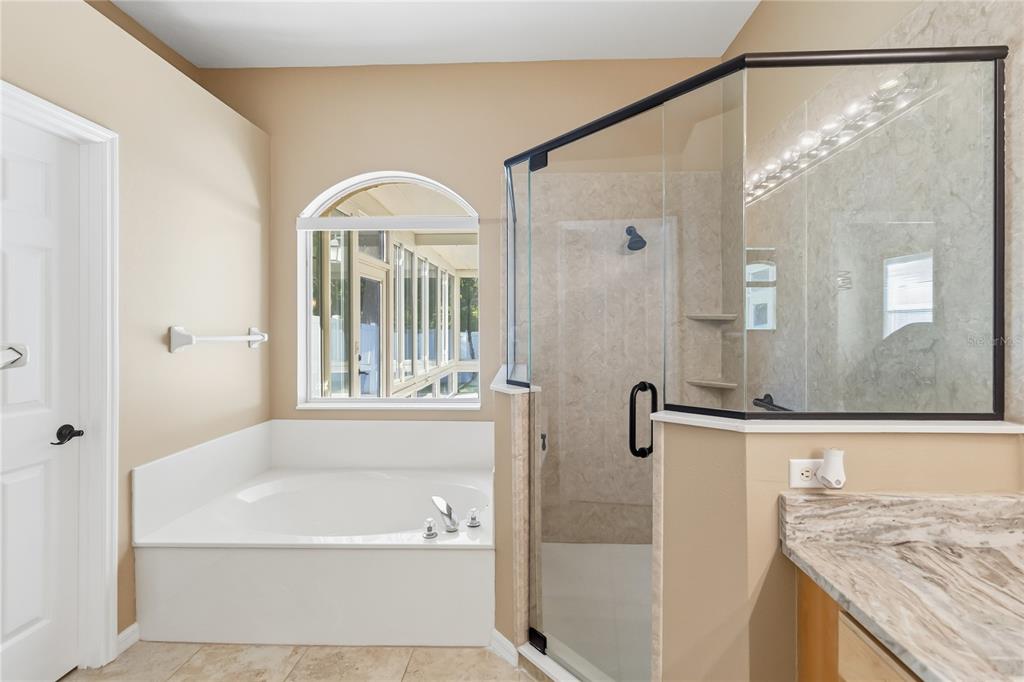 677 Buckhaven Loop Ocoee, FL 34761 - Photo 18 of 41 a bathroom with a granite countertop shower a sink and a mirror