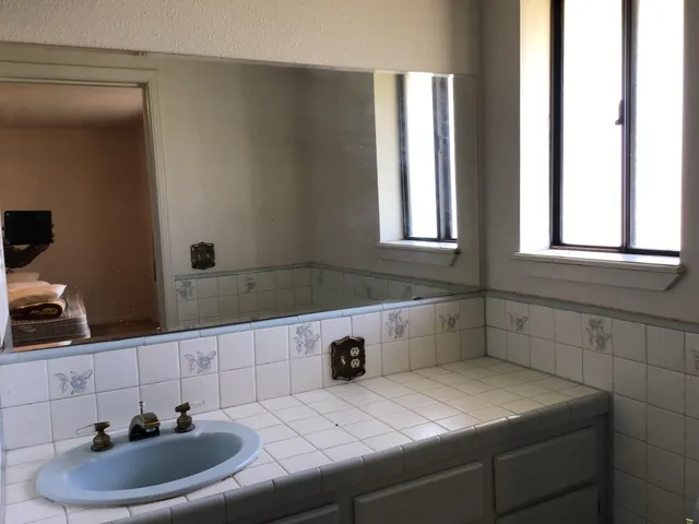 a bathroom with a sink and a bathtub
