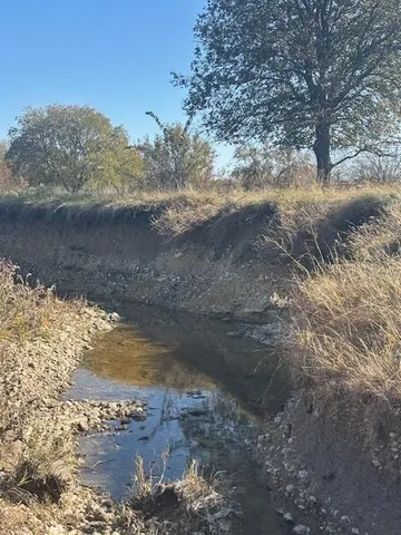 a view of a yard with wooden fence