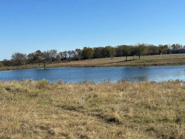 a view of a lake with houses in the background