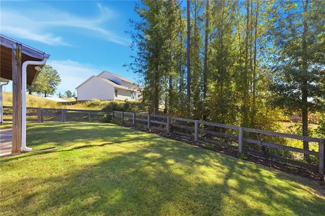 a view of a garden with a slide