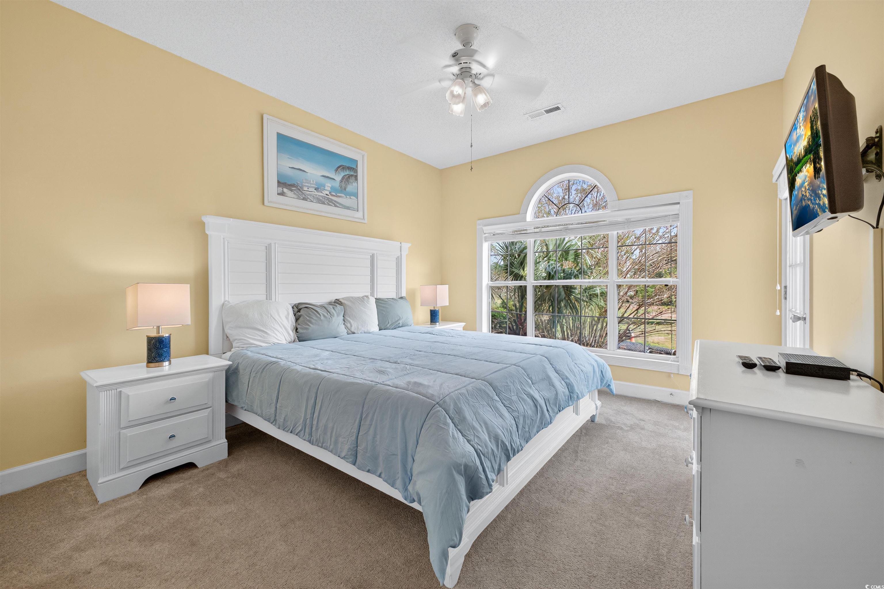 4673 Wild Iris Drive, Unit 204 Myrtle Beach, SC 29577 - Photo 13 of 20 Bedroom with light colored carpet and a ceiling fa