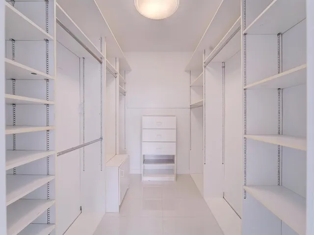 a view of walk in closet with empty racks