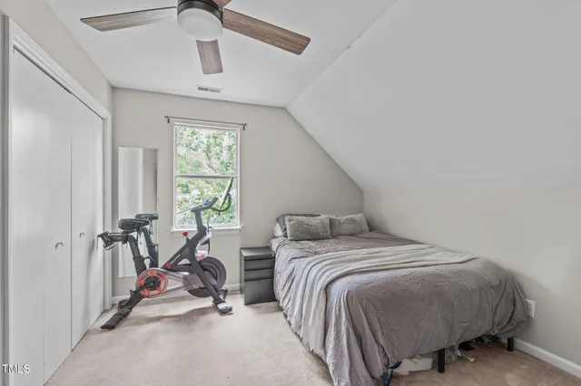 an aerial view of a house with a garden