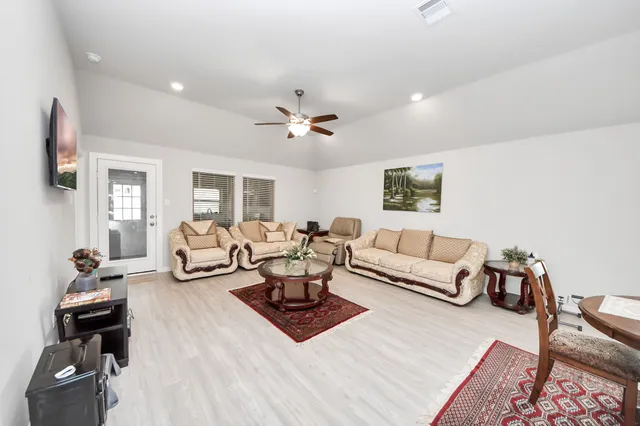 a living room with furniture