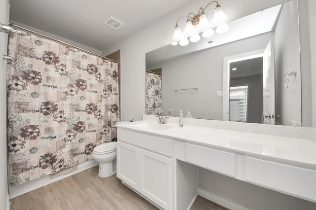 a bathroom with a sink a toilet and a mirror