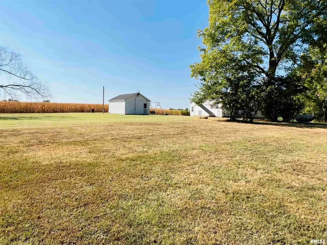 a view of a field of grass and trees