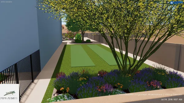 a view of a patio with table and chairs potted plants