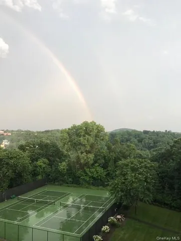 a view of a green field with clear sky