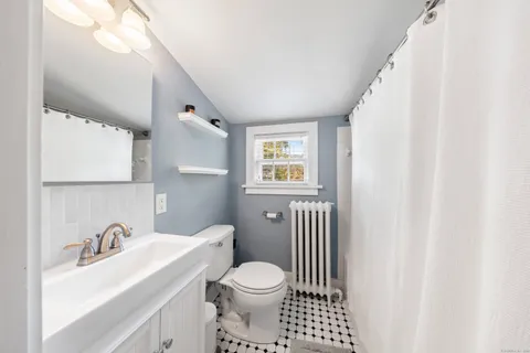 a bathroom with a sink toilet and window