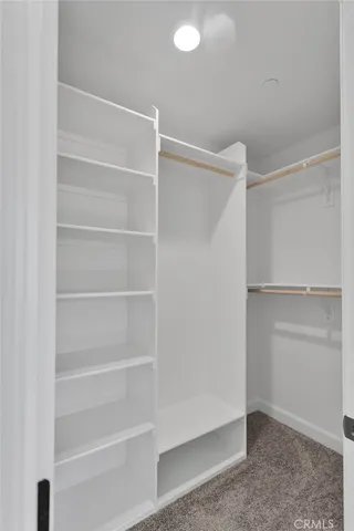 a view of walk in closet with empty racks