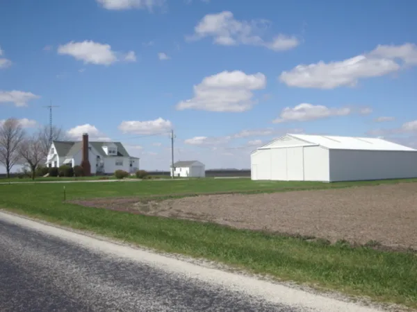 a view of a stadium that has a big yard