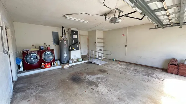 a view of a garage with rack and bicycle