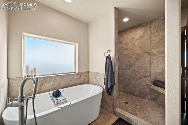 a bathroom with a tub a sink and a shower