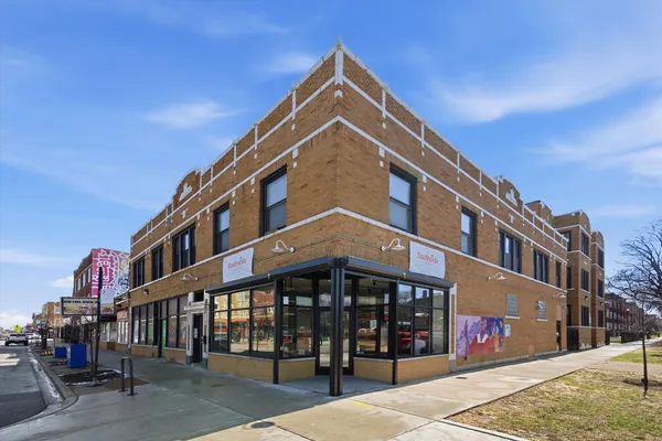 a front view of a building