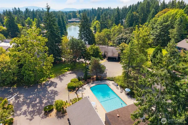 a view of a lake with a house