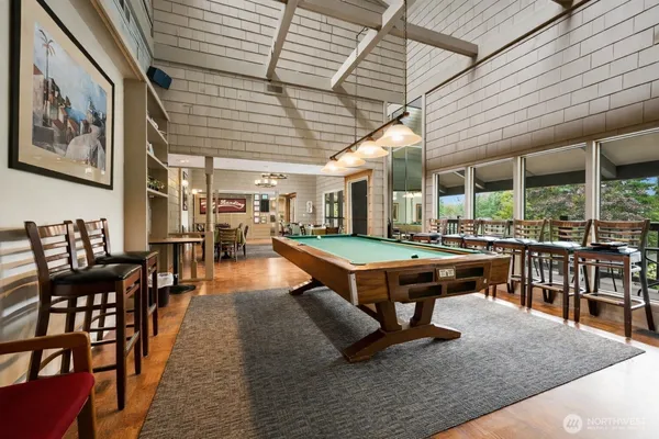 an outdoor space with seating