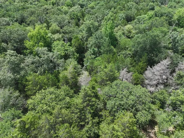 an aerial view of residential house with outdoor space and trees all around