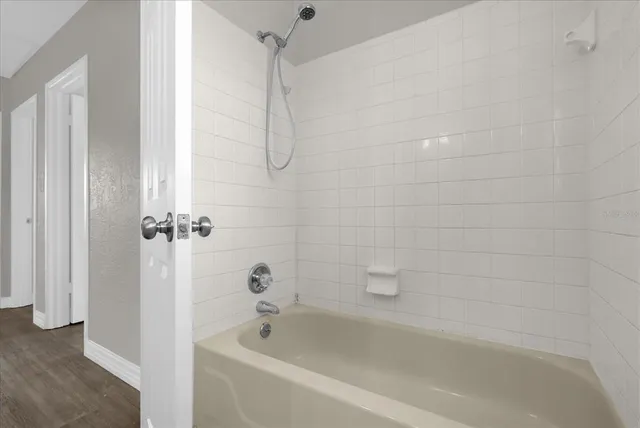 a bathroom with a bathtub