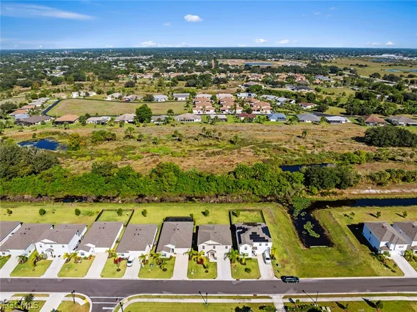 an aerial view of residential houses with yard
