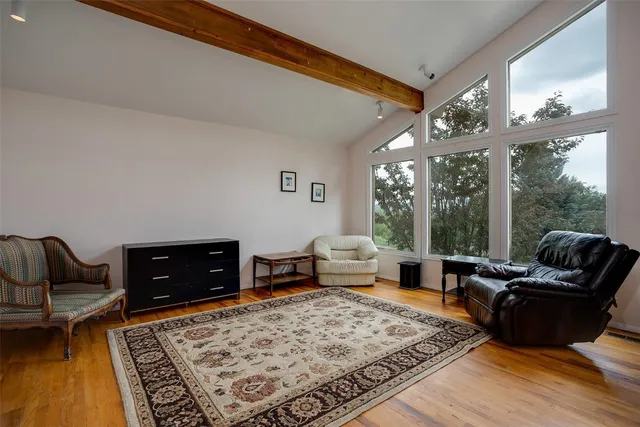 a living room with furniture and a rug