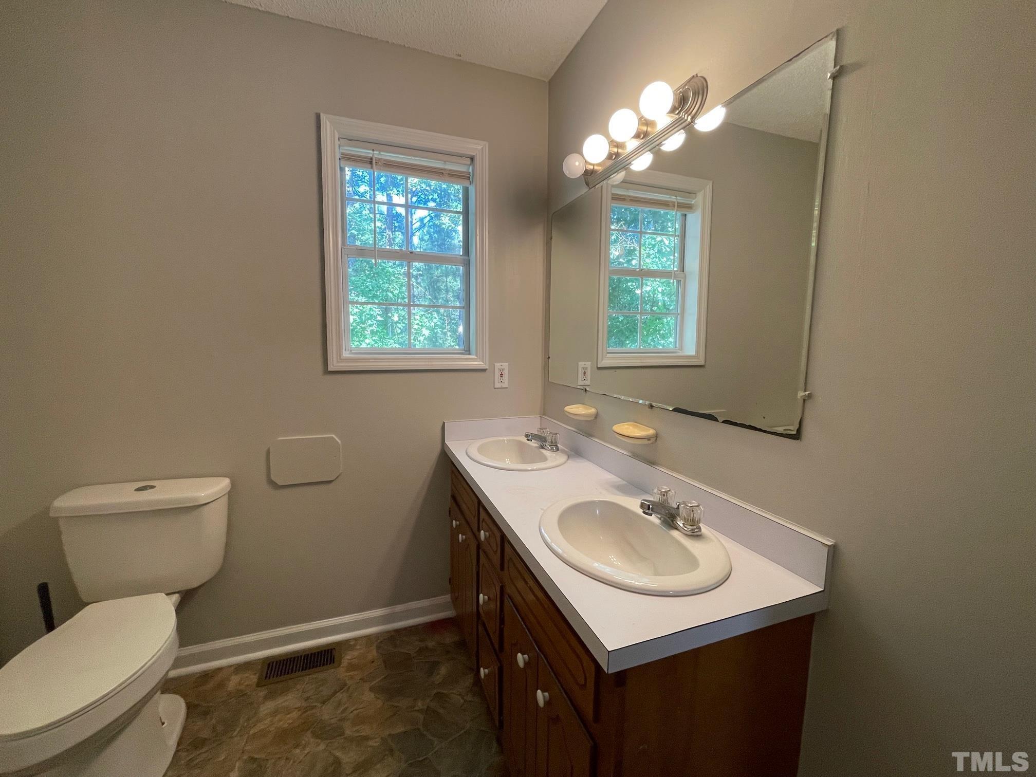231 Smith Drive Angier, NC 27501 - Photo 11 of 19 a bathroom with a toilet sink and mirror