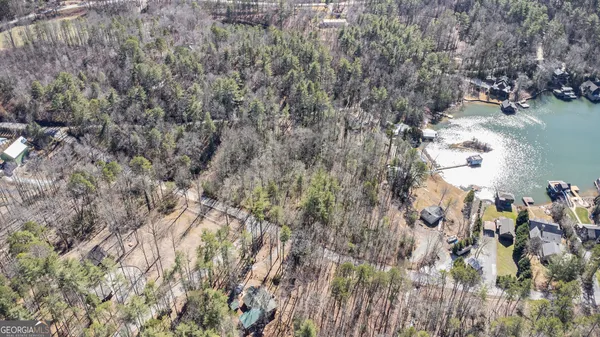 a view of a lake with mountain in the background