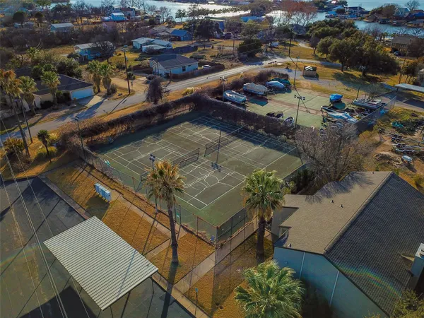 an outdoor space with seating area