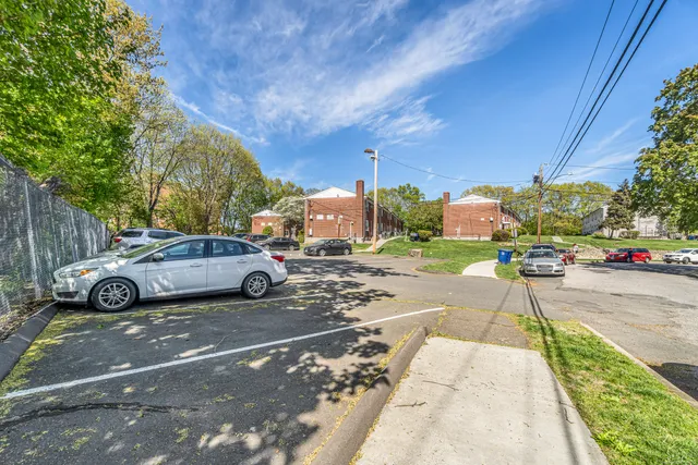 an aerial view of a house with a garden