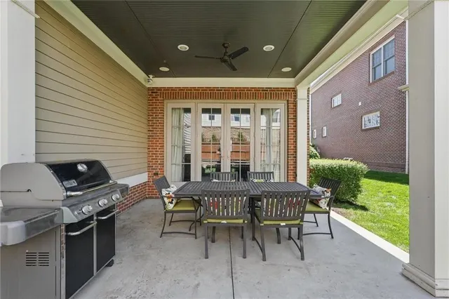 an aerial view of a city and lake view